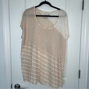 We The Free Cream & Beige Short Sleeve Tunic Top